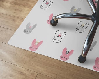 Bunny Revolution Chair Mat, White Wood Floor Protection Mat, Gray Modern Decoration, Animals High Chair Mat, Birthday Gift