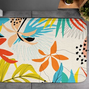 Colorful Plants, Soft Mat, Summer Pattern, Yellow, Small Carpet, Bath Rug, Decor, Designer Mat