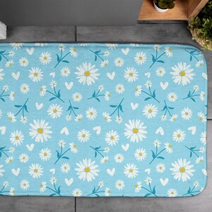 Floral Pattern, Soft Mat, Flowers Pattern, Blue, Bathroom Rug, Contemporary Carpet, Floor Decor, Non-Skid