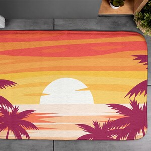 Yellow, Tropical Beach, Soft Mat, Modern Bathroom Mat, Summer Pattern, Small Space, Nonslip Rug, Decor