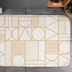 Geometric Figures, Soft Mat, Artistic Pattern, Yellow, Elegant Design, Floor Decor, Contemporary Rug, Toilet Mat