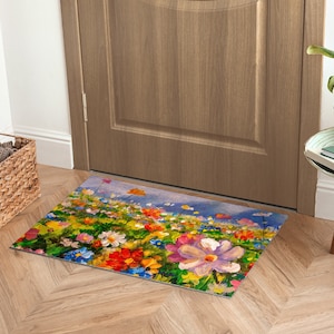 Meadow of Flowers Front Door Mat, Personalized Doormat, Entrance Mat Multicolour, Cute Doormat, Floral Pattern