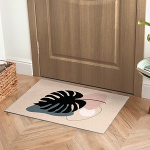 Monstera Leaf Front Door Mat, Personalized Doormat, Floral Pattern, Fall Doormat, Entrance Mat Beige