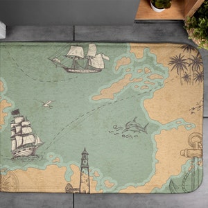 Old Map, Soft Mat, Classic Pattern, Green, Small Carpet, Bath Rug, Decor, Designer Mat