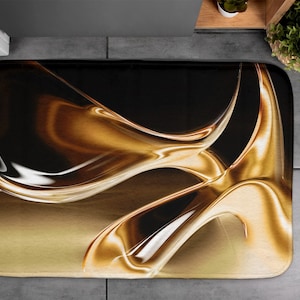 Artistic Pattern, Gold Abstraction, Soft Mat, Golden, Bath Rug, Floor Decoration, Toilet, Designer Carpet