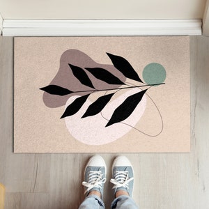 Leaf Welcome Mat, Personalized Doormat, Beige Entrance Mat, Fall Doormat, Floral Pattern