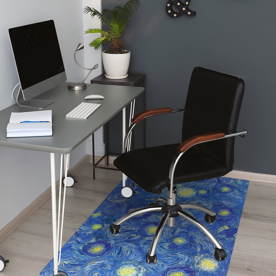 Van Gogh Starry Sky Chair Mat, Blue Protective Mat, Yellow Office Floor ...