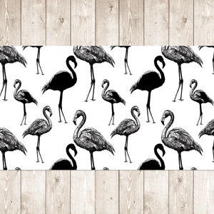 Black Retro Flamingo Desk Mats On Top Of Desks, Black Mouse Pad, White Keyboard Mat, Animal Desk Cover, Laptop Pad, Home Office Decoration