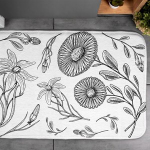 Flowers Pattern, Soft Mat, Floral Pattern, White, Small Carpet, Bath Rug, Decor, Designer Mat