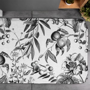 Vegetation Pattern, Soft Mat, Botanical Pattern, White, Floor Decoration, Designer Carpet, Bath Rug, Toilet