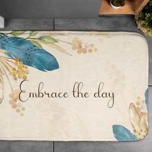 Flowers And Feathers, Soft Mat, Floral Pattern, Yellow, Handmade Rug, Bath Rug, Designer Rug, Nonslip Mat