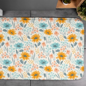 Yellow Floral, Soft Mat, Flowers Pattern, Yellow, Floor Decoration, Designer Carpet, Bath Rug, Toilet