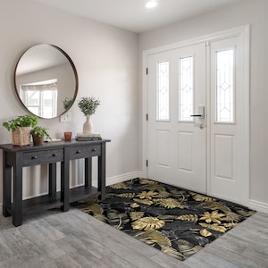 Golden Plants Front Door Mat, Personalized Doormat, Entrance Mat Golden, Fall Doormat, Floral Pattern