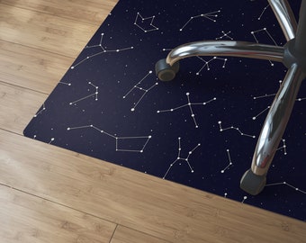 Constellation Chair Mat, Navy Blue Computer Mat, White Chair Pad Comfort, Galaxy PVC Splat Mat, Birthday Gift, Waterproof Mat