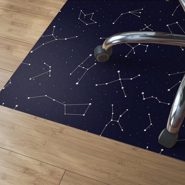 Constellation Chair Mat, Navy Blue Computer Mat, White Chair Pad Comfort, Galaxy PVC Splat Mat, Birthday Gift, Waterproof Mat