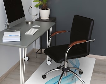 Blue Turquoise Abstract Waves Chair Mat, Blue Protective Mat, White Office Floor Decor, Modern Unique Design, Waterproof Mat