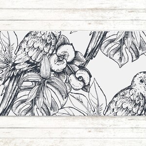 Tropical Pencil Art Desk Mat, Beige Keyboard Mat, Black Desk Mat Gaming, Animals Desk Decor, Laptop Pad, Birtday Gift, Computer Accesories