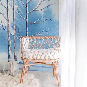 Watercolor Winter Landscape Wallpaper, Winter, Snow Mural, Removable wallpaper, Peel and stick, Wall decal, Painting, Forest, Reusable #9