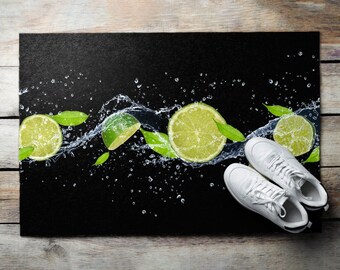 Sour Lime Outdoor Matte, schwarze Willkommen Fußmatte, natürliche Front Teppich, rutschfeste Fußmatte, personalisierte Fußmatte, niedliche Fußmatte