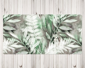 Light Watercolor Leaves Desk Mat, Green Desk Cover, Gray Desk Protector, Botanical Mouse Pad, Mouse Pad Gamming, Housewarming Gift