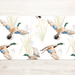 Watercolor Ducks Desk Mat Design, Beige Desk Pad Protector, Blue Office Decor, Birds Mouse Pad, Laptop Mat, Birtday Gift, Computer Accesory