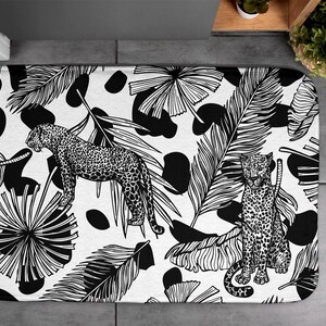 Black and white, Lampart Savanna, Soft Mat, Bath Rug, Animal Pattern, Decor, Small Carpet, Designer Mat