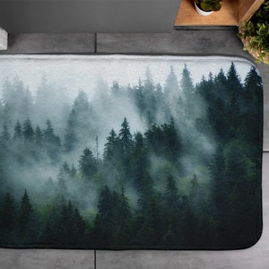Fores Fog, Soft Mat, Floral Pattern, Black, Elegant Design, Floor Decor, Contemporary Rug, Toilet Mat