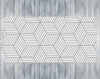 Geometrische vierkante computerbureaumat, grijze bureauaccessoires, wit toetsenbord, abstract kantoordecor, laptoppad, verjaardagscadeau, designermat