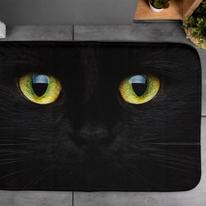 Black Cat, Soft Mat, Animal Pattern, Black, Elegant Design, Floor Decor, Contemporary Rug, Toilet Mat