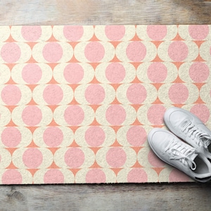 Alfombra de exterior con temática geométrica, alfombra rosa de bienvenida, alfombra de entrada con motivos abstractos, felpudo estampado, felpudo personalizado, felpudo divertido