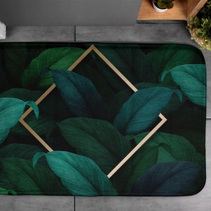Dark green, Shape Among Leaves, Soft Mat, Bath Rug, Elegant Pattern, Decor, Small Carpet, Designer Mat