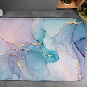 Pink, Colorful Marble, Soft Mat, Floor Decor, Artistic Pattern, Contemporary Rug, Elegant Design, Toilet Mat