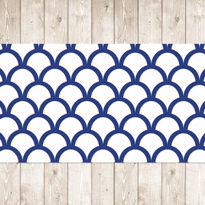 Seashell Blue Lines bureaumat gaming, blauwe toetsenbordmat, witte bureaumat gaming, geometrisch bureaudecor, muismat gaming, decoratieve mat