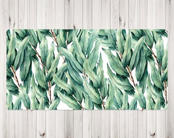 Thick Green Leaves Desk Pad, Green Gaming Room Decor, White Desk Mat Design, Leaves Computer Desk Mat, Mouse Pad Gamming, Birtday Gift