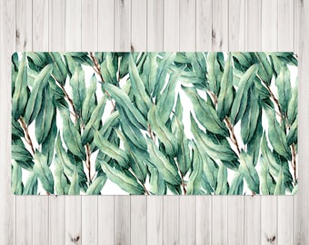 Thick Green Leaves Desk Pad, Green Gaming Room Decor, White Desk Mat Design, Leaves Computer Desk Mat, Mouse Pad Gamming, Birtday Gift