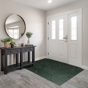 Minimalistic Leaves Front Door Mat, Personalized Doormat, Cool Doormat, Entrance Mat Green, Floral Pattern