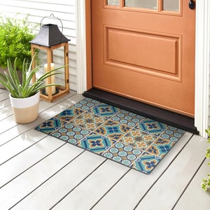 Alternate Geometry Outdoor Rug, Blue Welcome Doormat, Abstraction Front Door Mat, Patterned Doormat , Custom Doormat, Funny Doormat