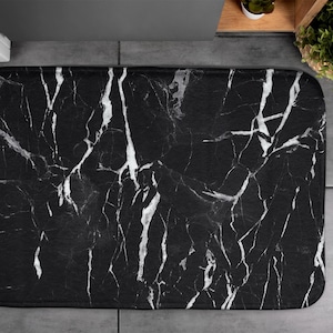 Black Marble, Soft Mat, Abstraction Pattern, Black, Bathroom Rug, Contemporary Carpet, Floor Decor, Non-Skid
