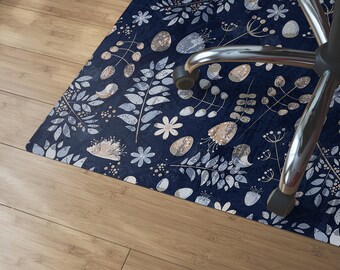 Scandinavian Winter Chair Mat, Blue Computer Mat, Beige Chair Pad Comfort, Floral PVC Splat Mat, Birthday Gift