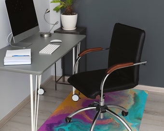 Rainbow Marble Chair Mat, Purple Computer Mat, Pink Chair Pad Comfort, Paint PVC Splat Mat, Waterproof Mat, Modern Decoration