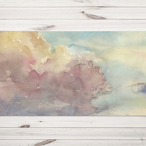 Watercolor Sunset Sky Desk Mats On Top Of Desks, Pink Desk Accesories, Blue Keyboard Pad, Abstract Office Decor, Laptop Pad, Birtday Gift