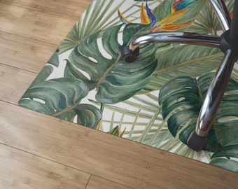 Palm Paradise Chair Mat, White Wood Floor Protection Mat, Green Modern Decoration, Leaves High Chair Mat, Birthday Gift