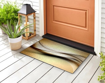 Tappetino da esterno Golden Lines, zerbino di benvenuto dorato, zerbino d'ingresso astratto, zerbino antiscivolo, zerbino personalizzato, zerbino carino