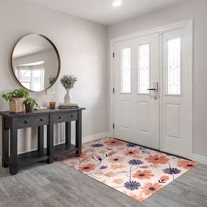 Cute Flowers Pattern Front Door Mat, Personalized Doormat, Cute Doormat, Floral Pattern, Entrance Mat Orange
