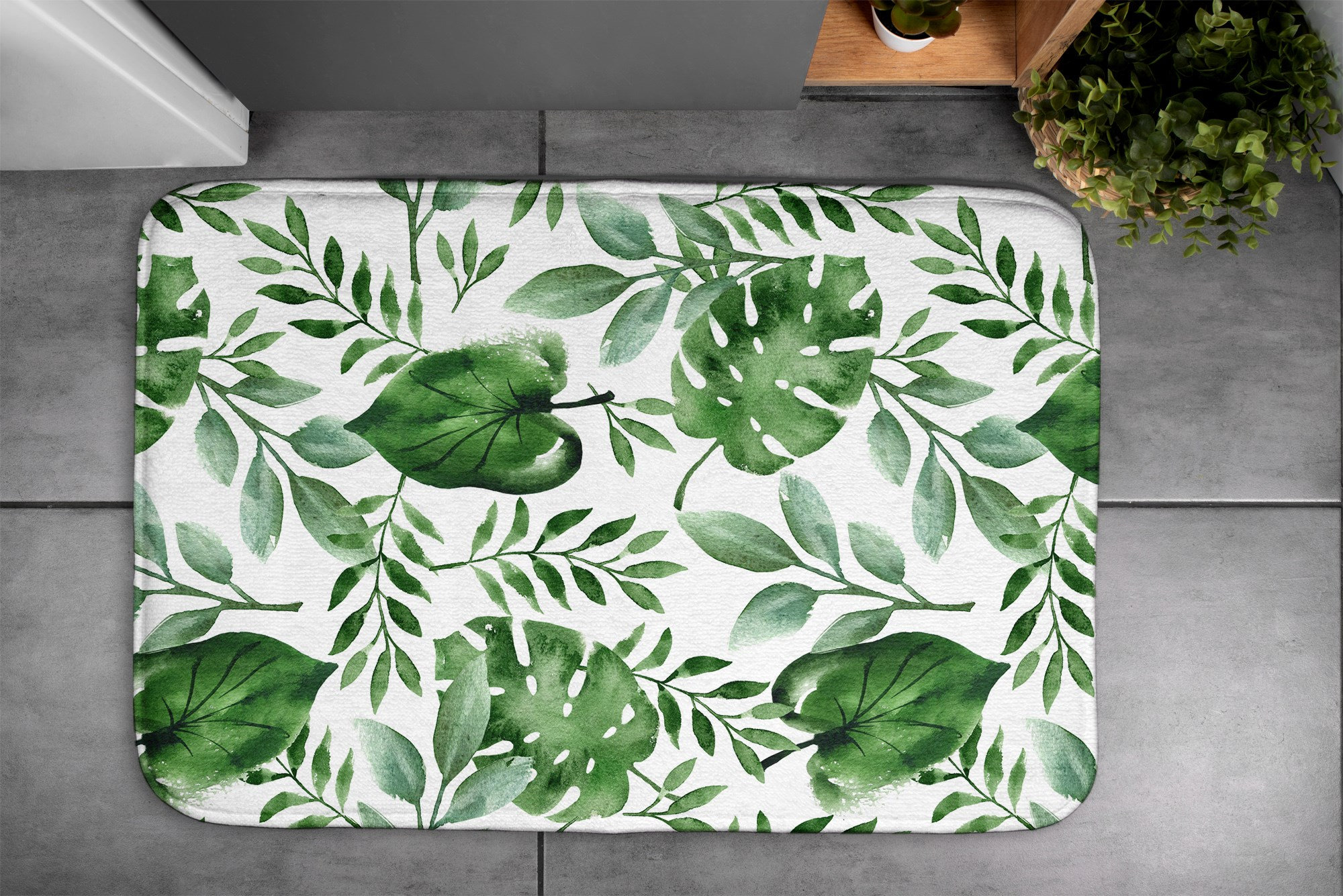 Leafy Handmade Rug Monster's Leaves, Soft Mat, Floral Pattern, Green, Handmade Rug, Bath ...