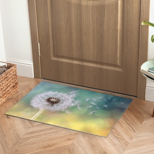 Dandelion Welcome Mat, Personalized Doormat, Cute Doormat, Floral Pattern, Green Entrance Mat
