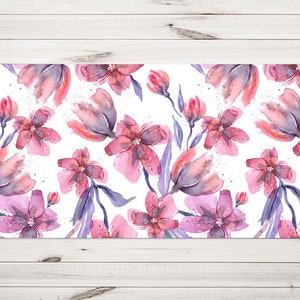 Red Pink Flowers Computer Desk Mat, Pink Desk Accesories, Purple Keyboard Pad, Floral Office Decor, Mouse Pad Gamming, Housewarming Gift