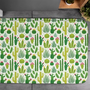 Varienty Cacti, Soft Mat, Plants Pattern, Green, Bathroom Rug, Contemporary Carpet, Floor Decor, Non-Skid