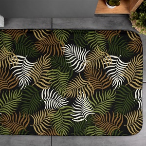 Botanical Pattern, Vegetation Pattern, Soft Mat, Green, Designer Rug, Handmade Rug, Nonslip Mat, Bath Rug