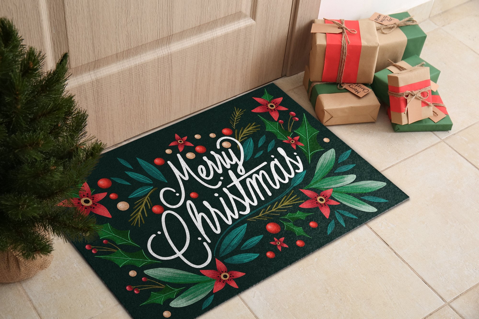 Fußmatte Weihnachten, Weihnachtsbaum-Geschenkdrucke